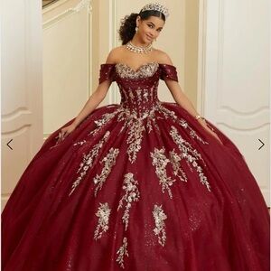 Elegant Burgundy Ball Gown with Silver Embellishments sweet 16 dress